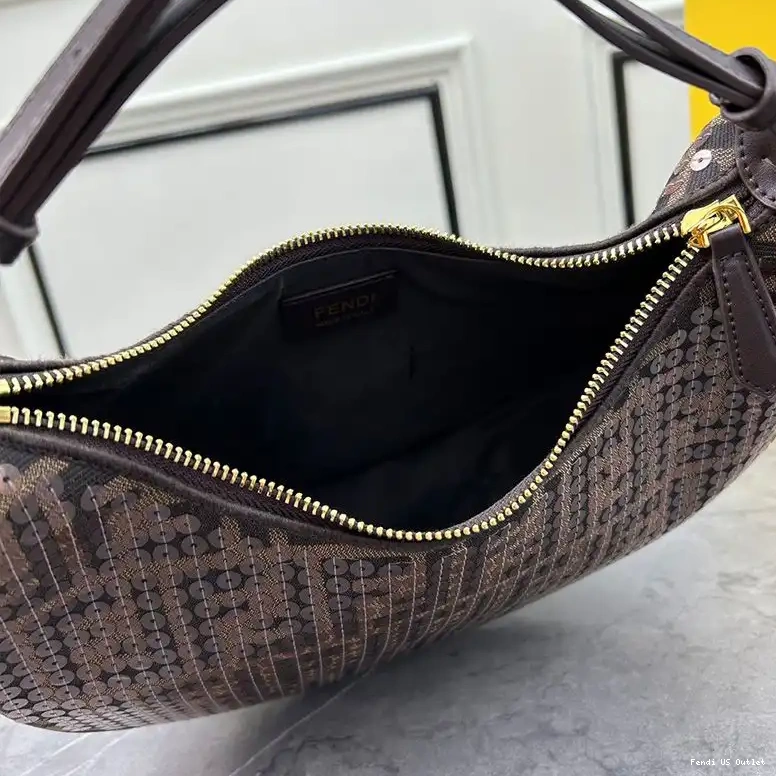 Vintage HOT Fendigraphy Fabric Small In Fendi Bag Motif with Hobo Sequins Brown FF 0630
